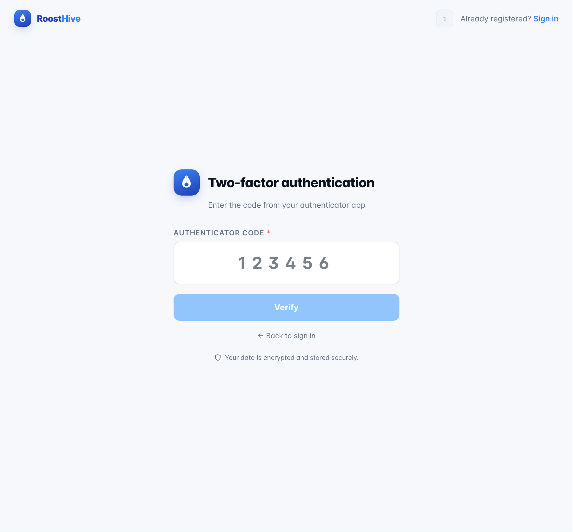 The two-factor authentication login challenge asking for the 6-digit authenticator code.