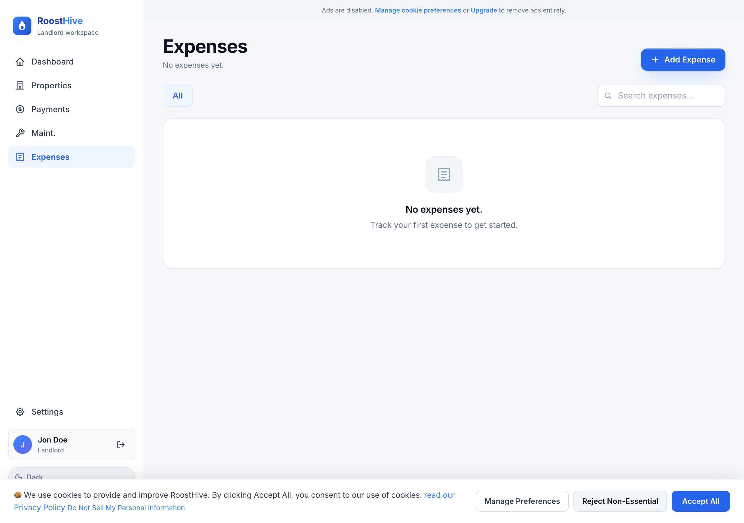 The RoostHive Expenses page.