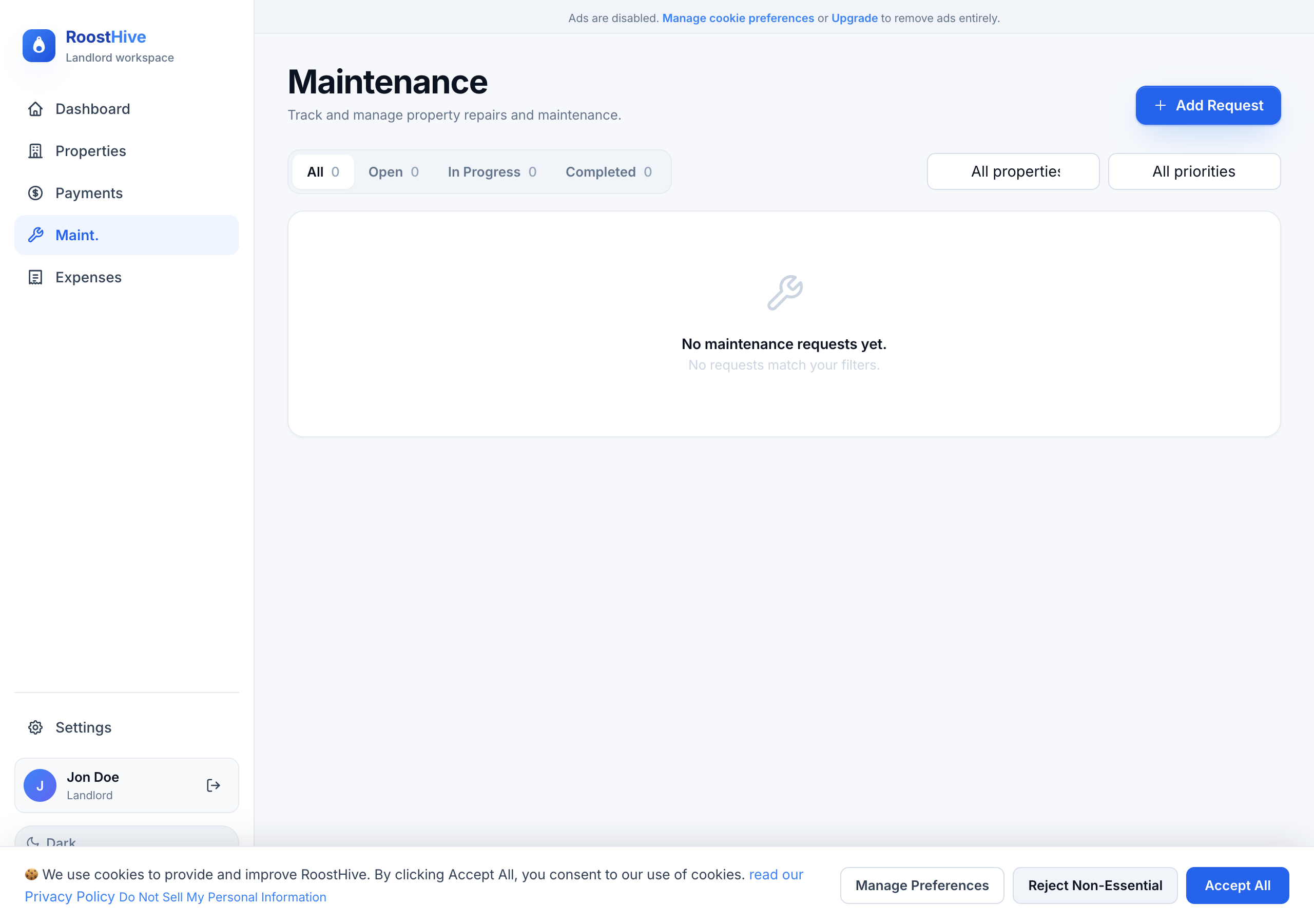 The RoostHive Maintenance page.