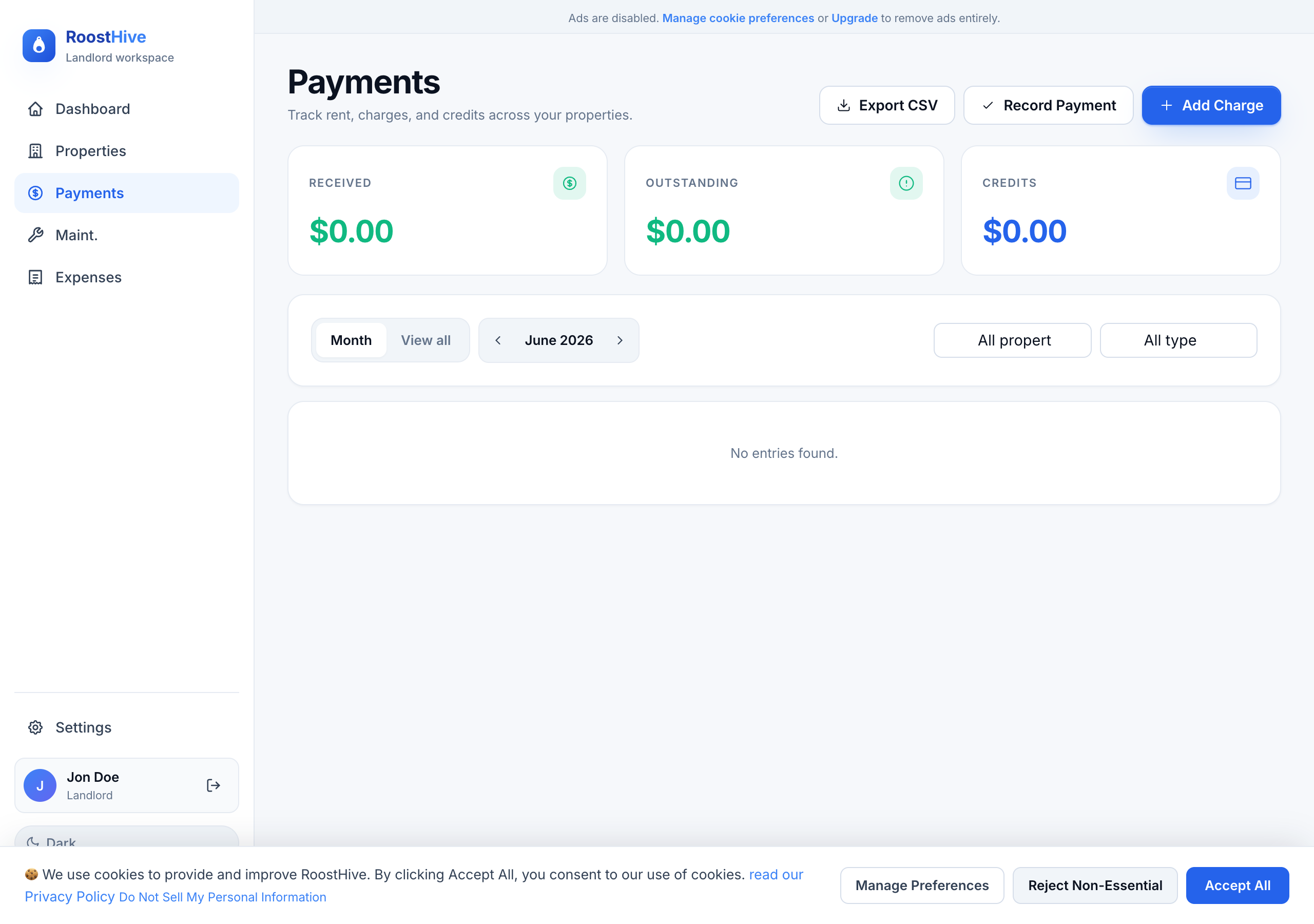 The RoostHive Payments page.