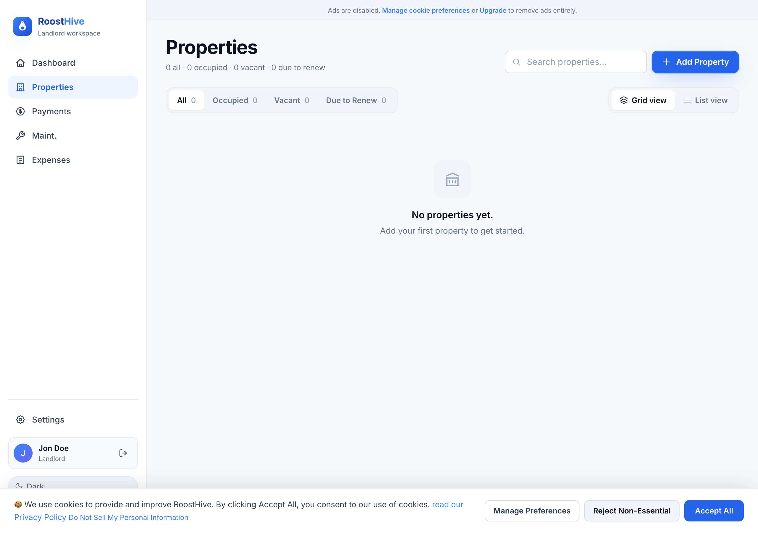 The RoostHive Properties page.