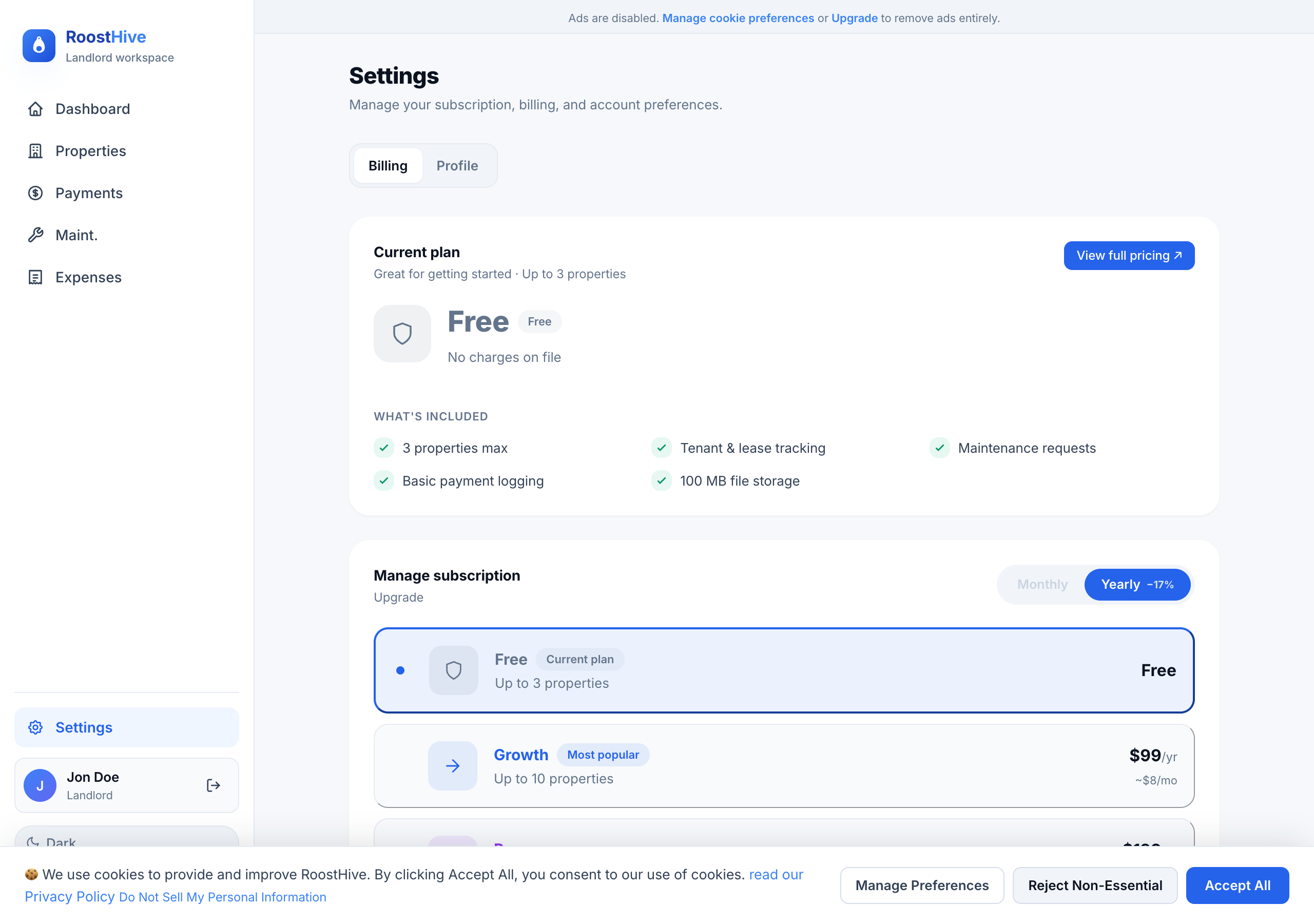 The RoostHive Settings page.